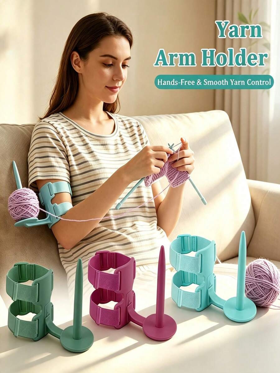 1pc Adjustable Arm-Mounted Yarn Holder, Suitable For Knitting And Crochet, Hands-Free Wrist Yarn Spool Rack With Fixing Strap, Smooth Tension Yarn Guide Tool, 360° Rotatable Anti-Tangle Forearm Yarn Spinner - Multicolor - View 1