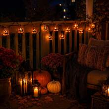 1件 6米 40 LED 萬聖節恐怖氛圍南瓜燈串燈 Jack-O'-Lantern 電池供電，適用於露營、泳池、萬聖節派對、公園、鬼屋、壁爐、樹木、桌面裝飾 - 暖白色 - 查看 5