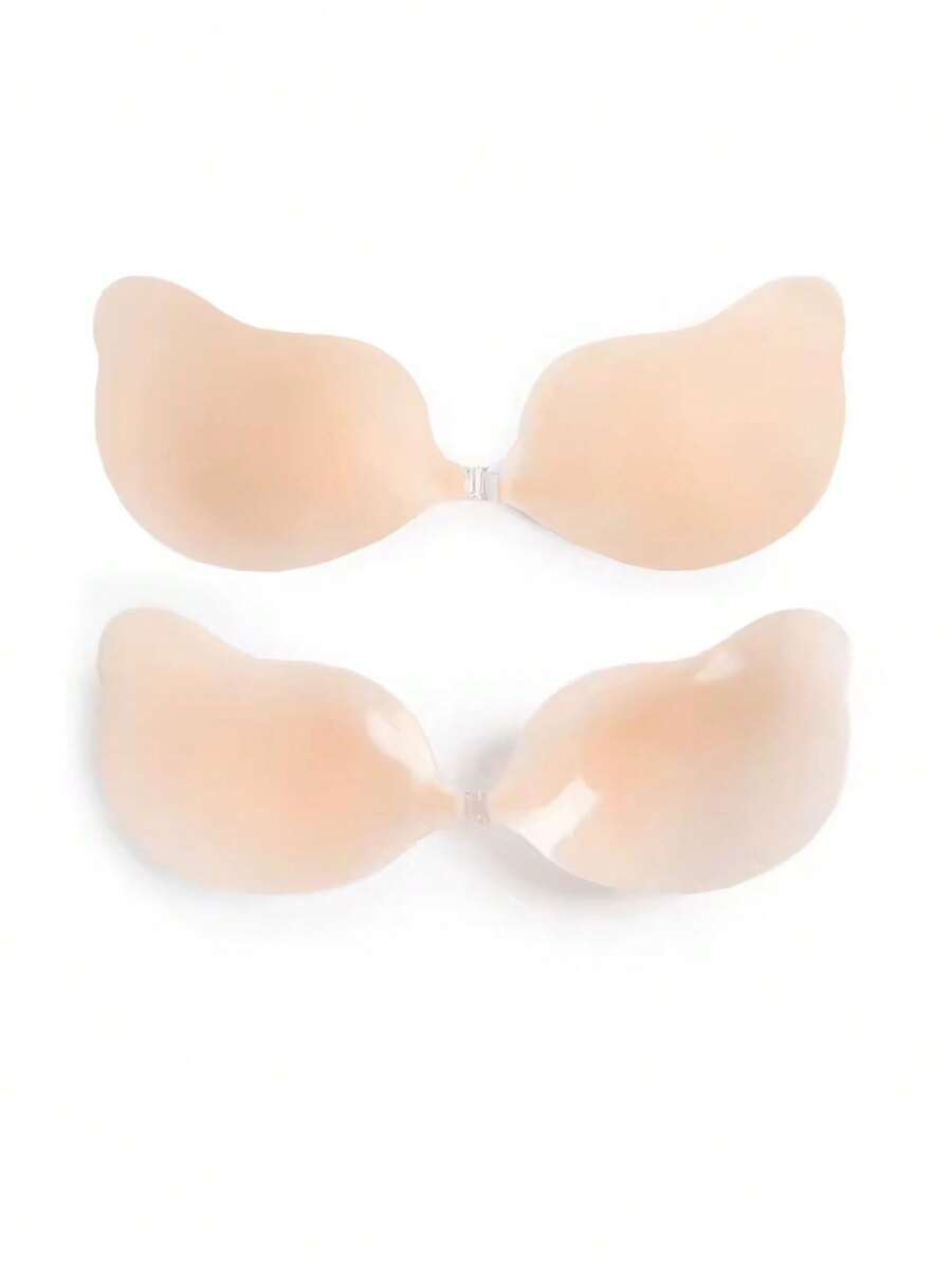 1 Pair Self-Adhesive Gathered Bra: Silicone Strapless Nipple Covers, Self-Adhesive Strapless Mango-Shaped Bra, Invisible Bra, Suitable For Wedding Dress/Evening Gown And Strapless Dress, Halloween, Christmas Matching - Apricot - View 1