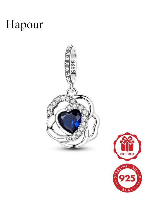 1 Pieces Blue Heart Charms Beads For Women Original 925 Sterling Silver Cubic Zirconia Fine Jewelry Gifts Fits Original Bracelet & Necklace DIY Making