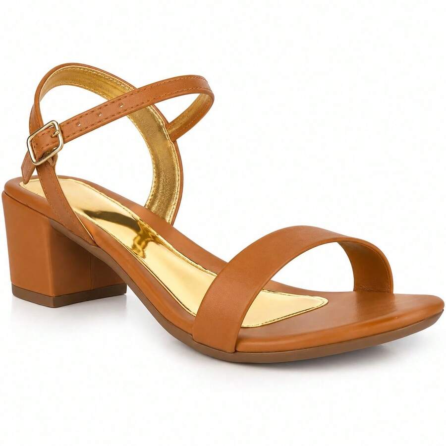 Sandália Feminina Salto Bloco Médio 6 cm Confortável Fivela Casual Elegante Festas Trabalho Clássica