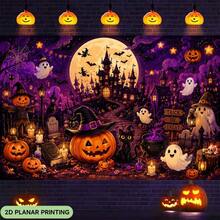 1pc 2D Flat Banner, Halloween Pumpkin House Scene, Polyester Fabric Backdrop, Photo Prop And Home Wall Hanging, Birthday Party And Autumn/Winter Party Banner, Suitable For Halloween And Christmas Decoration, Halloween Tapestry - Multicolor - View 1