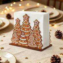 2Pcs Christmas Gingerbread Wooden Napkin Holder Set, Gingerbread Tree & Gingerbread Man Couple Tabletop Napkin Dispenser, Xmas Holiday Dinner Table Decor, Festive Home Kitchen Party Decoration Christmas Gift - Gingerbread Collection - View 2