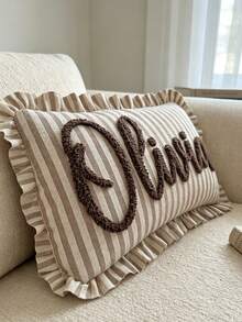 Personalized Striped Ruffled Punch Needle Throw Pillowcase, Embroidered Name Gift For Home, Perfect For Sofas Or Benches, Suitable For Living Room, Bedroom, Wedding Reception Photo Prop, Bridal Boudoir, Great Gift For Halloween, Thanksgiving. - Multicolor - View 6