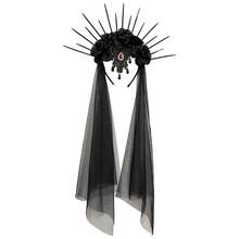 1pc Halloween Bride Wedding Veil Headband Gothic Crown Vintage European American Costume Accessory Rose - Black - View 4