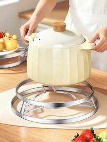 1 pieza Estante de acero inoxidable para ollas, Estante de almacenamiento para encimera de cocina, Estante multiusos para vapor, Alfombrilla aislante de calor para ollas, Organizador de utensilios de cocina y tapas de ollas - Ver 3