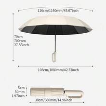 UNISURE 1pc Compact Gravity Lock One-Handed Automatic Folding Umbrella, High-Strength Alloy Frame, Enlarged Thickened Reinforced, Fashionable Round Canopy With Handle Ring, 3s Quick Open 360° Windproof Design, Business Travel Folding Umbrella, Suitable For Christmas, Thanksgiving And Daily Commute Gift - Black - View 4