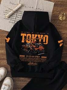 1件男孩日系JDM改裝跑車TOKYO兒童運動衫，黑色街頭賽車風，寬鬆版型，春夏秋冬百搭運動衫 - 黑色 - 查看 5