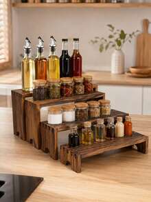 4pcs Vintage Double Layer Wooden Wall Shelves - Rustic Style Wall-Mounted Display Racks, Space-Saving Storage Shelves For Kitchen, Bedroom, Living Room Decor - Multicolor - View 3