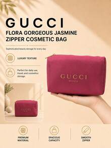 Gucci Dreamy Fragrant Jasmine Zipper Makeup Bag, 17*12cm, 1pc, Soft Fabric With Smooth Zipper, Ample Capacity, Suitable For Daily Storage And Travel - Hot Pink - View 3