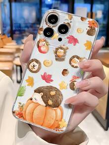 1pc Personalized Cute Autumn Pumpkin Hedgehog Autumn Leaf Aesthetic Pattern Transparent TPU Full Coverage Lens Anti-Fall Anti-Fingerprint Soft Phone Case Compatible With IPhone 16 Pro/16 Plus/15/15 Pro Max/15 Pro/11/12/13/14 Pro Max/11 Pro/11 Pro Max/12 Pro/12 Pro Max/13 Pro/13 Pro Max/14 Pro/14 Pro Max Premium Creative - Multicolor - View 3