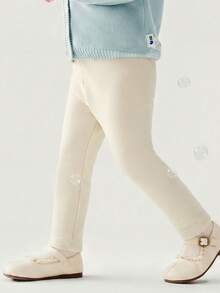 mini bala New Autumn Young Girl Stretchy Leggings Far‑Infrared Heating Skin‑Friendly Fleece Slim Fit Daily Bottom - Light Khaki - View 3
