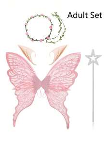 1pc/4pcs Adult Set Festival Fairy Butterfly Wings,Halloween Party Performance Props,Shiny Angel Wings For Wedding,Carnival Accessories,Elf Garland,Ear - Multicolor - View 7