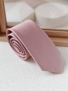 1pc Men's Solid Light Pink Striped Textured Casual Necktie, Suitable For School, Suit, Commute And Daily Wear - Dusty Pink - View 6