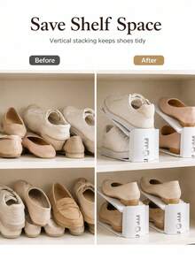 Thickened Double-Layer Adjustable Shoe Rack, Home Entryway Shoe Cabinet Storage Organizer, Dorm Folding Shoe Storage Rack - White - View 6