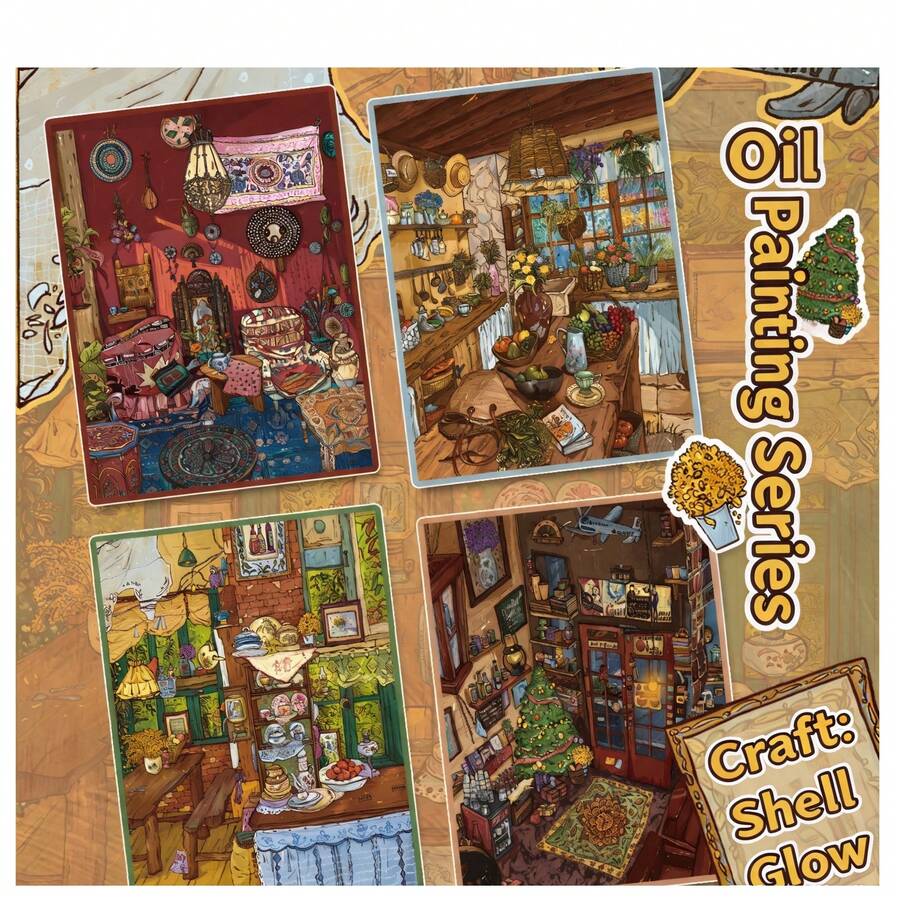 A Set Of DIY Scene‑Building Stickers, Retro Oil‑Painting Style 3D Diorama Stickers, European Vintage Scene Handmade 3D Stress‑Relief Shell Fun Leisure Stickers - Small Version 15.0 Grandmother's China Cabinet - View 1