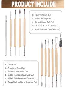 12Pcs Clay Sculpting Tools Set Double Ended Stainless Steel Wood Handle For Pottery Carving Modeling Artists Hobbyists - Multicolor - View 5