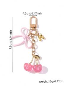 1pc Letter Shiny Cherry Bow Drip Oil Keychain, Premium Faux Fruit Phone Bag Pendant, Sweet Gentle Style Daily Outfit Accessory, Gift For Friends And Family, Souvenir Gift - Multicolor - View 3