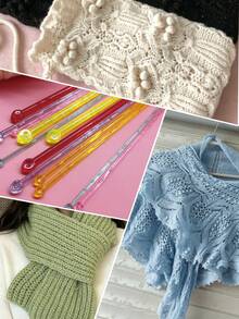 35cm Colorful Transparent Crystal Knitting Needle Set, Covers 4.0-10.0mm 7 Common Sizes, Suitable For Knitting Blankets, Cushions, Sweaters, Rugs, Pillows And Other Fabrics - Crystal Knitting Needle - View 3