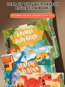 4 Themes Reusable Busy Sticker Book Large Size Travel Essential Activity Book, Transportation Farm Dinosaur Ocean Animals Time Basic Learning Book, Portable Outdoor Car Train Travel Educational Quiet Book, Montessori Toy, Magic Hook And Loop Matching Puzzle Toy - Multicolor - View 10