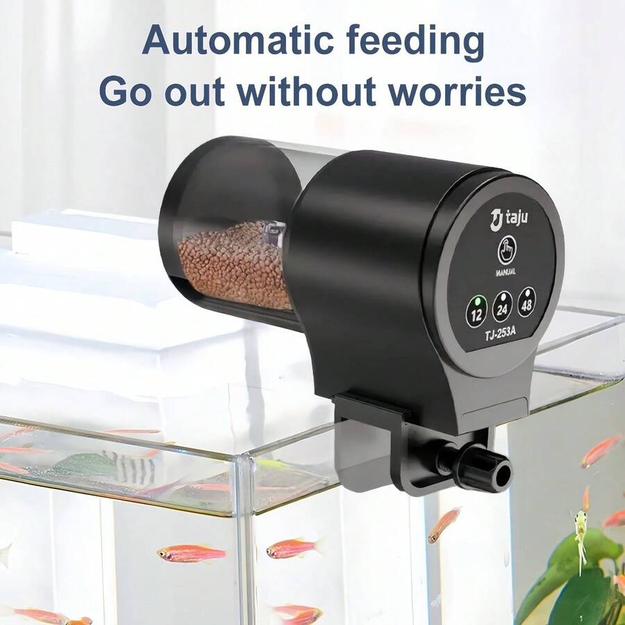 1pc Automatic Fish Feeder | Small Aquarium Goldfish Automatic Feeder With Timer, Holiday Automatic Feeding, Suitable For Fish Food, Battery Powered, Batteries Not Included