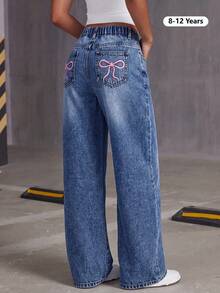 Tween Girl New Autumn/Winter Fashion Denim Long Pants - Medium Wash - View 11