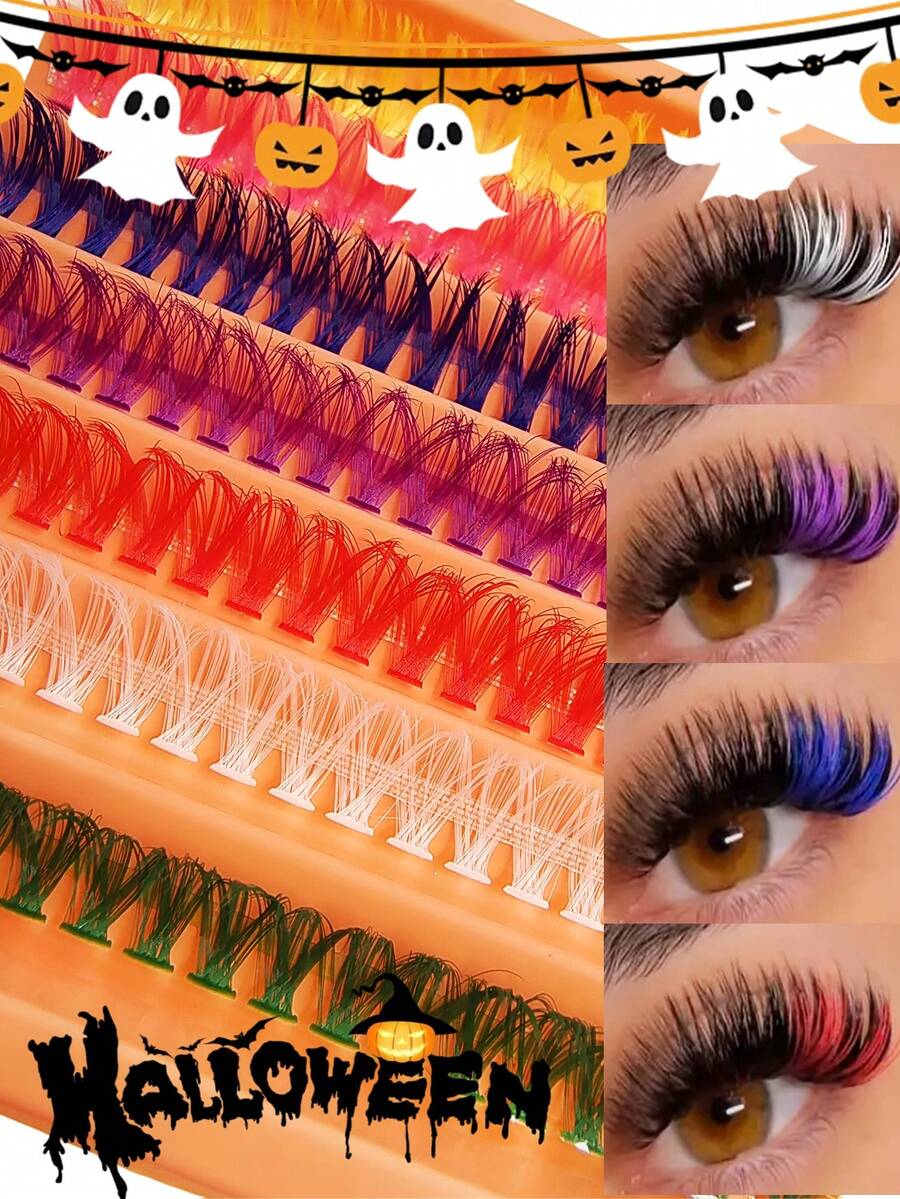 Asiteo 140pcs/Set Colorful False Eyelash Clusters, 7 Mixed Colors Natural Thin Individual Lashes, DIY Home False Eyelash Clusters, False Eyelash Clusters, Individual Lashes, False Eyelashes,Halloween