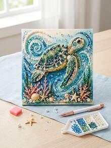 1pc Ocean Theme Pearl Art DIY Kit 3D Bead Diamond Painting For Adults,Assorted Gems Add Raised Detail To Coastal Scenes For An Engaging Hands-On Activity And Decorative Display - Multiple Styles - View 6