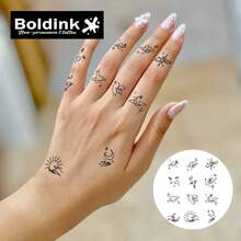 Boldink 1PC Planet Heart Moon Star Temporary Tattoo Sticker, Waterproof Body Art Tattoo Sticker, Lasts 1-2 Weeks, Plant Juice Formula, And Gentle Non-Irritating, Perfect For Daily Outfit, Body Decoration, Chinese Style Gift For Men And Women, Must-Have For People - Black - View 2