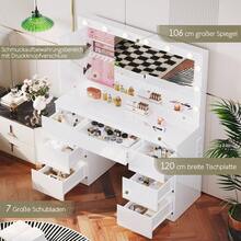 Devoko High-Gloss White Vanity Table With LED Cosmetic Mirror, Dressing Table Without Stool With 12 LED Lamps, Sockets, USB & Type-C, Jewelry Storage And 7 Drawers - 白色高光 - 查看 7