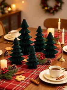 2pcs Green Paper Honeycomb Christmas Trees, Holiday Tabletop Decor, Party Decoration And Gift, Suitable For Christmas Table Display, Centerpiece And Home Or Room Decoration - Green - View 7