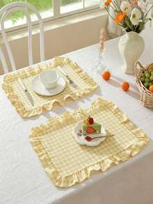 2/6/12/120pcs Plaid Ruffled Napkins, Farmhouse Style Home Kitchen Decor, Reusable Washable Napkins Suitable For Restaurants, Kitchens, Weddings, Bridal Showers, Parties, Dining Table Decoration - Multicolor - View 4
