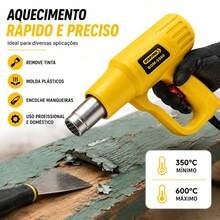 Soprador Térmico 1600W 220V Pistola de Ar Quente 2 Níveis 350°C a 600°C para Remover Tinta e Moldar PVC - Amarelo - Visão 5