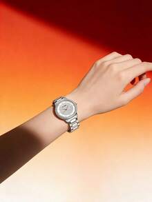 Seiko 女士奢華水晶鑽飾銀色錶圈星空閃亮錶盤不鏽鋼錶帶石英腕錶 日期顯示 優雅珠寶禮物 - 銀色 - 查看 4