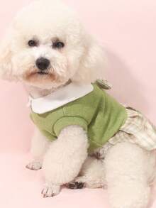 Happy Dog Polyester Pet JK Skirt, Comfortable And Cute Knit Outfit, Suitable For Small And Medium Dogs And Cats, Year-Round Use (Not Suitable For Large Dogs) - Green - View 4