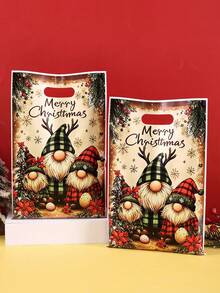10/20/50pcs Merry Christmas Gift Bags, Rustic Elf Plastic Gift Packaging Bags, Winter Holiday New Year Party Supplies, 2026 Home Christmas Decoration - Multicolor - View 2