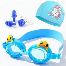 Cute Animal Theme Beach Swimming Goggles, PU Swim Cap, Nose Clip And Ear Plugs, Suitable For Boys, Girls And Children, Multiple Cute Styles - Multicolor - View 9