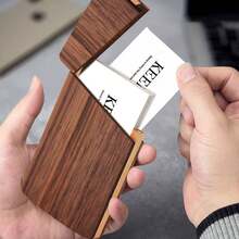Elegant Wooden Business Card Storage Box, Fine Walnut Wood Business Card Case, Desktop Card Holder For Business Office Desktop Organization - Multicolor - View 2