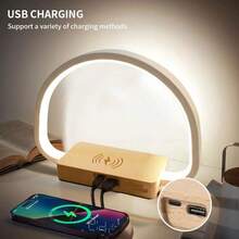 1-Pack Charger Desk Lamp, Touch-Switch Table Lamp For Home Office, Wireless Charging Bedside Lamp With Digital Clock, 4-In-1 Touch Control Night Light For Bedroom, Adjustable Brightness LED Desk Lamp With Natural Wood Base - 1PC - View 2