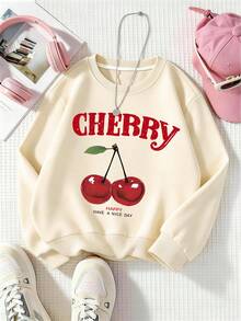 2pcs/Set Girls Parent-Child Outfit, Delicious Cherry Print Sweatshirt And Flared Pants, Soft Fabric, Casual Street Style - Multicolor - View 5