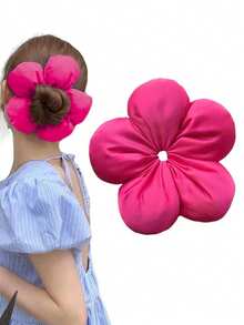 1pc/Set Large Satin Flower Scrunchie, Silk Flower Hair Tie, Korean Style Oversized Flower Hair Accessory, Elegant Cute Sponge Flower Scrunchie, Extra Large Hair Tie For Bun, Suitable For Thick Curly Hair - Multicolor - View 9
