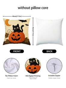 4pcs Cat & Throw Pillow Covers Suitable For Halloween Country Rustic Decor, Non-Embroidery Retro Cushion Covers With Zipper Closure, Fall Pillowcases For Sofa Bed Living Room Car, 17.7x17.7in, No Inserts, 2D Flat - Apricot - View 9