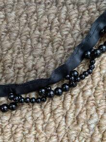 1PC Black Beaded Tulle Headband, Halloween Ghost Bride Veil Headpiece, Dark-Themed Bachelorette Party Hair Accessory - Black - View 6