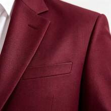 Solid Color Lapel Single Button Blazer Men's Slim Fit Business Casual Commute Versatile Single Jacket - Red - View 3