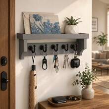 Wall-Mounted Key And Mail Organizer With Shelf And Mail Storage Rack. Mail Rack With 5 Hooks, Can Be Used To Hang Coats, Dog Leashes, Or As Home Decor Shelf Or Entryway Storage Rack. - Grey - View 1