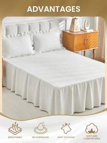 1pc White Bed Skirt Bedspread Bed Sheet, Cozy Room Decor Home Textile, Ruffle Hem With Elastic Corner Straps, Soft Breathable Comfortable, Suitable For Single/Double/Queen/King Size Bed, All Season Use, Machine Washable, Mattress Protector - White - View 5