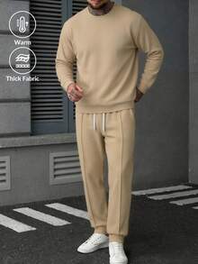 Men's Casual Outdoor Sports Set With Tapered Pants And Crew Neck Long Sleeve - Khaki - View 2