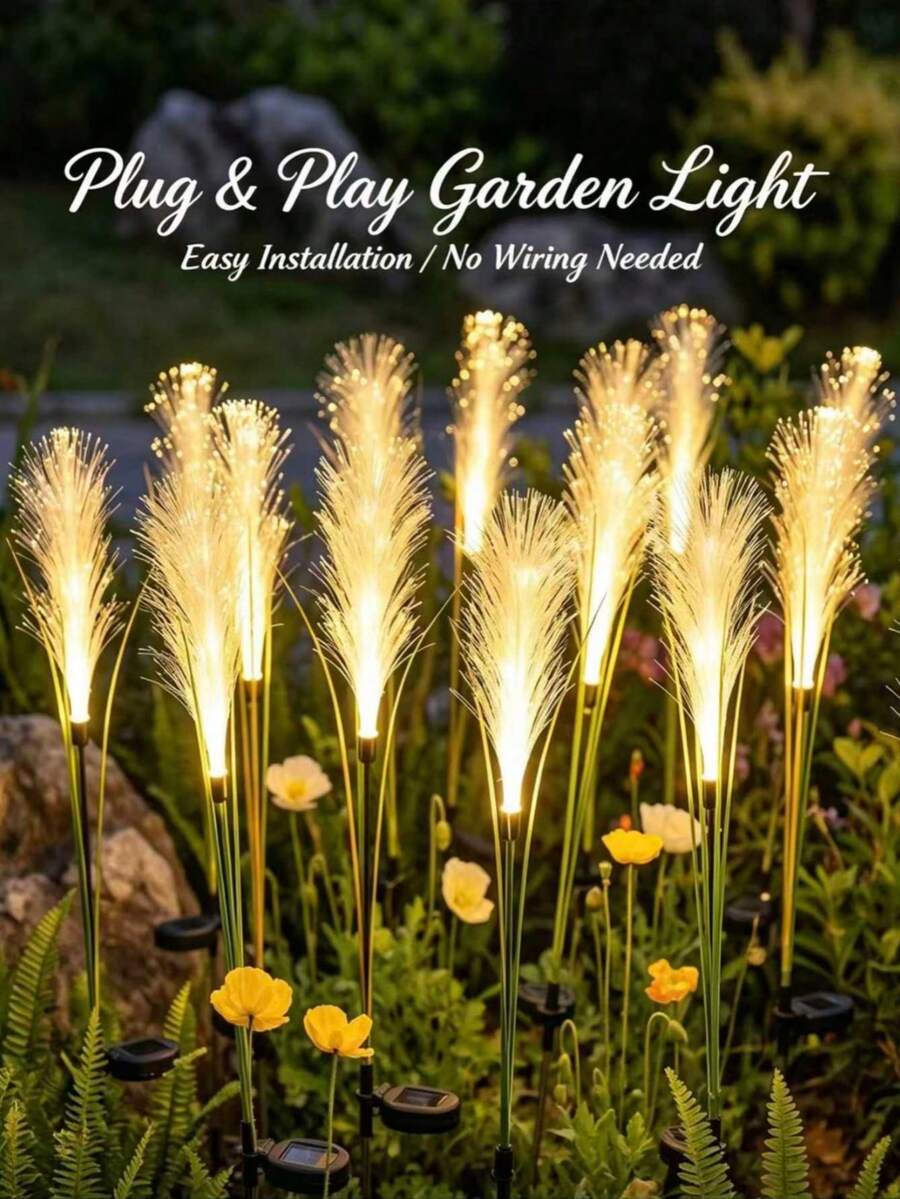 Solar Powered Outdoor Fiber Optic Reed Light, Wind-Swaying Reed Shaped Solar LED Lawn Light, 2026 New Artificial Reed Decorative Light For Yard, Warm White, Automatic Solar Charging And Auto-On, Solar Powered Yard Light, Holiday Lighting Decoration Floor Lamp, Yard Patio Path Walkway Lawn Christmas Decorative Light, Holiday Decoration, Gift For Loved Ones