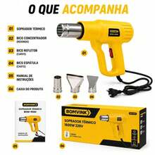 Soprador Térmico 1600W 220V Pistola de Ar Quente 2 Níveis 350°C a 600°C para Remover Tinta e Moldar PVC - Amarelo - Visão 2