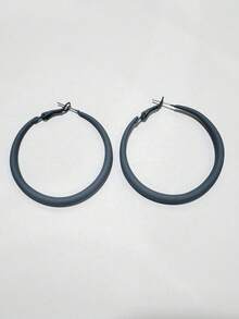 1pair European And American Fashionable Simple Style Round Geometric Open Paint Earrings For Women, Gift For Festivals And Daily Wear - Grey - View 3
